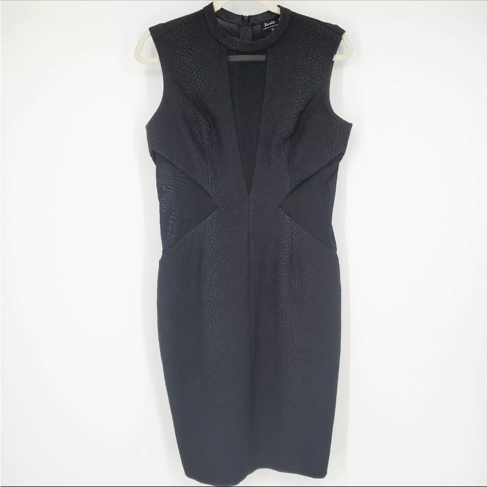 IUC Mesh Insert Croc Embossed Sheath Dress Black Size 6 US